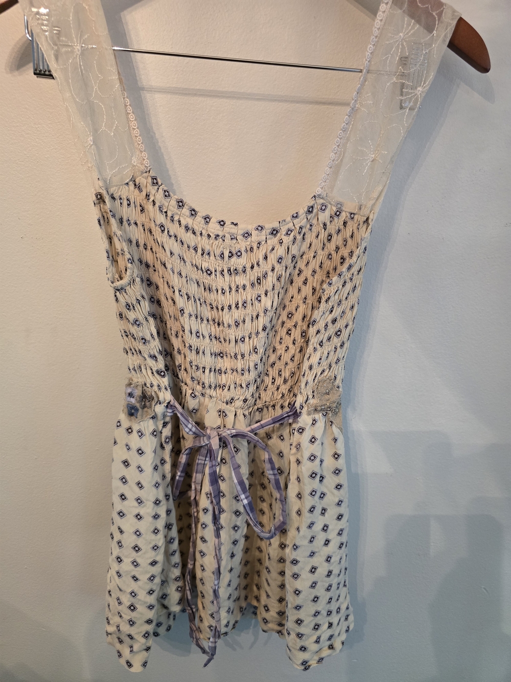 Free People Cream and Blue Embroidered Tank Top - Picture 2 of 4